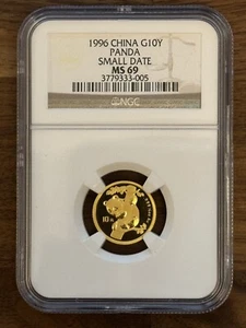 1996 MS69 China Gold Small Date Panda 1/10 oz G10Y 10 Yuan NGC Clean Coin! - Picture 1 of 2
