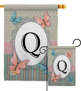 Butterflies Q Initial Garden Flag Bugs Frogs Friends Decorative Gift Yard Banner - Picture 1 of 17