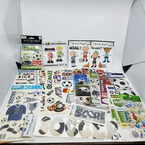 Lot of Soccer Scrapbooking Stickers Ribbon Rub on Transfers Die Cut Shapes - Picture 1 of 19