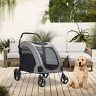 Grey Folding Pet Stroller Large Rolling Dog Stroller Trolley Cart Travel Outdoor