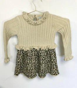 Rachel Zoe Kinder Mädchen Rüschen Langarm Elfenbein Leopardenmuster Pullover Kleid 3T - Bild 1 von 10