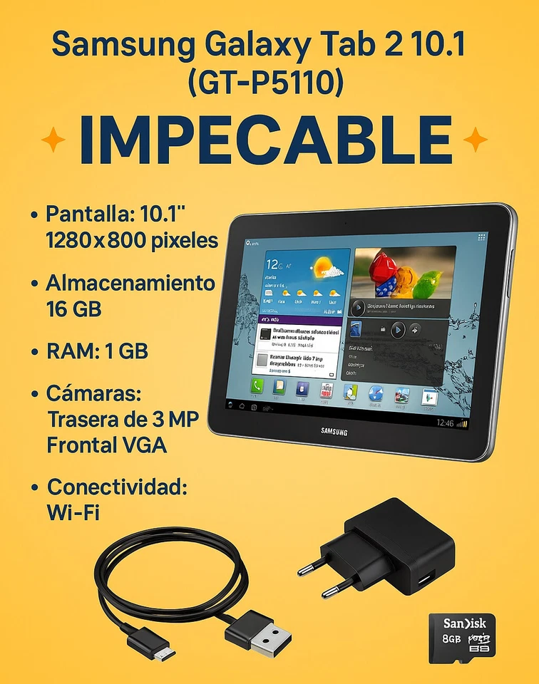 📢 Samsung Galaxy Tab 2 10.1 (GT-P5110) – Impecable + Accesorios + Regalo 🎁 - Imagen 1 de 1
