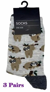 3 Paar Damen Faultier Print Söckchen grau Einheitsgröße UK 4-7 - Bild 1 von 5