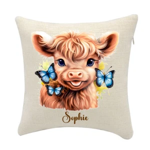 Personalised Cute Highland Cow Cushion Cover Pillow Case ONLY Gift Any Name - Picture 1 of 1