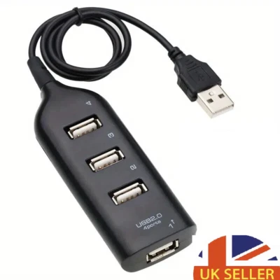 HIGH SPEED 4 PORT USB HUB 2.0 MULTI SPLITTER EXPANSION DESKTOP PC LAPTOP ADAPTER - Image 1 of 4