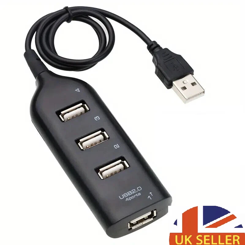 HIGH SPEED 4 PORT USB HUB 2.0 MULTI SPLITTER EXPANSION DESKTOP PC LAPTOP ADAPTER - Image 1 of 4