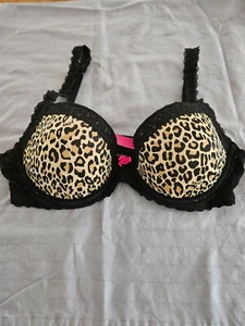Black animal print Victoria’s Secret PINK lace wing demi bra 36B EUC - Picture 1 of 4
