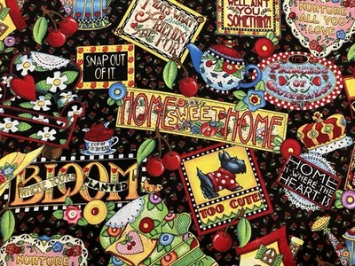 Cranston Mary Engelbreit Mottos Cherry Fabric 34” Cotton Quilting Scottie 2002 - Image 1 of 4