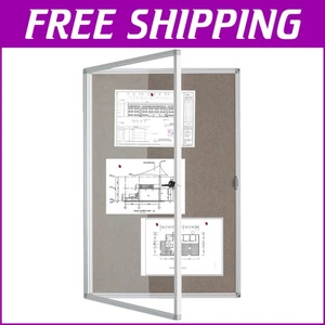 Rectangular Lockable Bulletin Board 36x24 Inch - Self-Healing Felt Surface - Picture 1 of 9