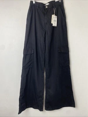 Pantalones de mezclilla cargo negros de pierna ancha Mango para adolescentes talla mediana cintura 27"" nuevos con etiquetas nuevos Foto 1 de 4