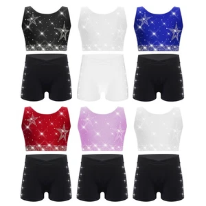 Kids Girls Suit Ballerina Outfit Gymnastics Set Athletic U Neck Exercise Yoga - Picture 1 of 50