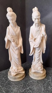 Vintage A. Giannelli Oriental Sculptures Holding Koi Fish SIGNED Set Of 2 - Picture 1 of 10