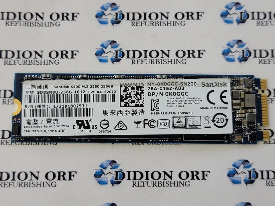 SANDISK 256GB M.2 SATA 2280 SSD SD8SN8U-256G-1012, Grade A+, SKU 20844 - Image 1 of 1