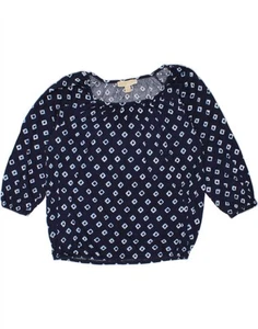 MICHAEL KORS Womens Crop Blouse Top UK 14 Medium Navy Blue Argyle/Diamond LB12 - Picture 1 of 3