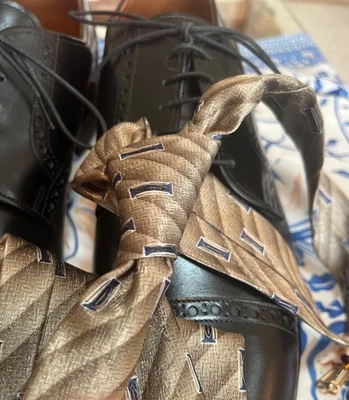 New DAVID TAYLOR Gold on Gold & Blue  Polyester Tie - Image 1 of 4