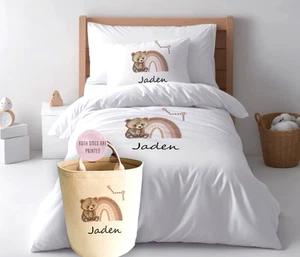 Juego de edredón individual personalizado para niños oso, funda de almohada, artículo de dormitorio infantil - Imagen 1 de 3