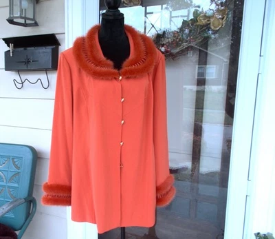 Chaqueta de vestir vintage Tango Nites mandarina con cuello y puños de piel de visón talla 20 Foto 1 de 4