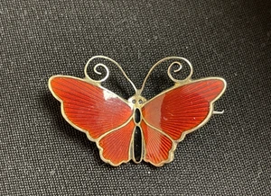 Vintage D-A David Andersen Norway Red Sterling 925 Silver Butterfly Pin Brooch - Imagen 1 de 14
