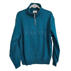 Maglione Amendi Uomo Grande Teal Terry Frank Petrol 1/4 Zip Pullover Gorpcore - Foto 1 di 10
