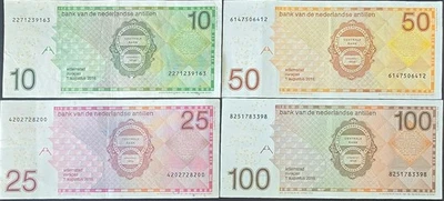 Netherlands Antilles Gulden 4 Pcs Full Set Of Final Circulating Banknotes XF - Image 1 of 2