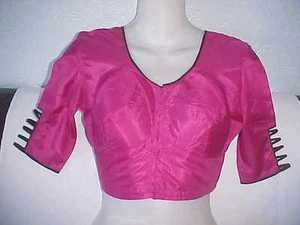 NEW Rose RED DAZZLING Choli SARI BLOUSE Silk Blend TUNIC BELLY Dance FANCY TOP - Picture 1 of 2