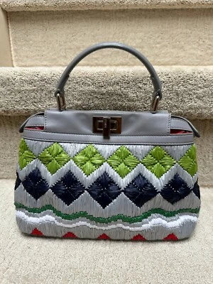 Fendi мини Peekaboo Дамская сумка сумка кожаная Raffia женщины серый - Изображение 1 из 4
