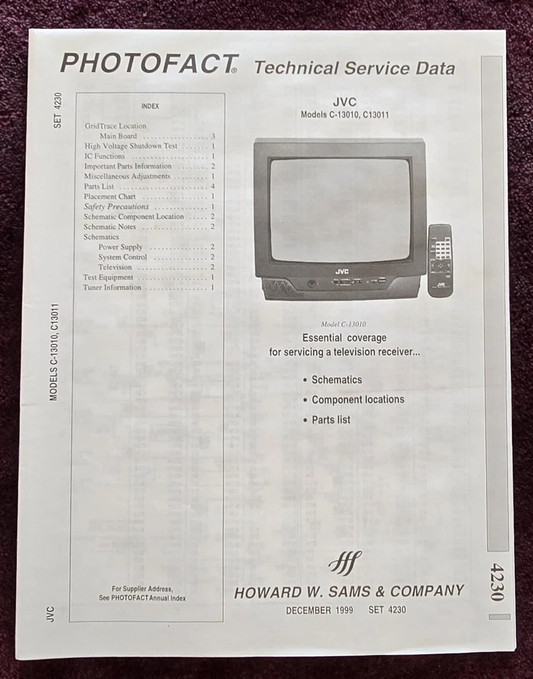 Sams Photofact 4230 Service Manual for JVC C-13010, C-13011 - Image 1 of 1