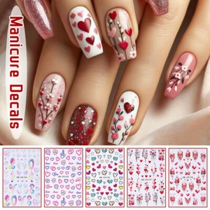Valentine's Day Nail Art Stickers 3D Red Rose Love Heart Nail Decal DIY Supplies - Picture 1 of 26