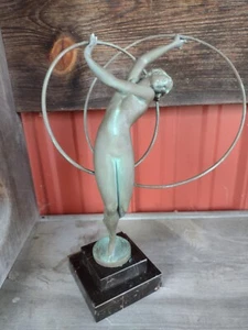 1930S ILLUSION BY FAYRAL MAX LE VERRIER SPELTER BRONZE ART DECO NUDE LADY STATUE - Picture 1 of 12