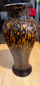 Murano Style Hand Blown Art Glass Vase Leopard Tortoise Amber Glass MCM 11.5"H - Picture 1 of 4