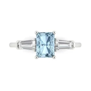 14K White Gold Three-Stone Engagement Ring, 1.5 ctw Simulated Blue Diamond - Picture 1 of 11