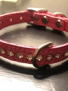 Small Pink Faux croc leather with set crystals dog collars - Small 11" length - Picture 1 of 5