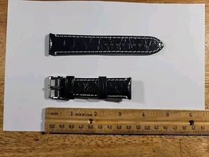 22mm Water Resistant Black Leather/White Stitching Watchstrap Brand New! - Picture 1 of 10