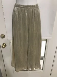 Angie SM Palazzohose Gold Metallic Plissee gefüttert Neu mit Etikett  - Bild 1 von 5