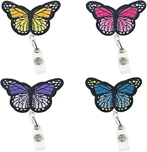 4Pcs Butterfly Badge Holder Reels Cute Pink ID Badge Holder Retractable Teacher - Picture 1 of 5