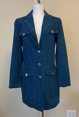 Chaqueta Abrigo Denim Vintage Años 90 TOGETHER Azul Teal Botón Frontal Talla 4 Foto 1 de 4