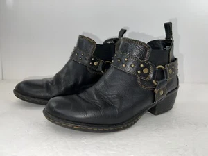 BOC Born Black Leather Studded Harness Ring Pull On Ankle Boot Woman SZ 6 - 36.5 - Picture 1 of 12