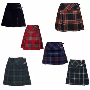 Scottish Ladies Mini Pride Of Scotland Tartan Kilt/Women Skirt 16' long Kilt pin - Picture 1 of 23