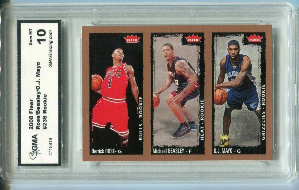 2008 Derrick Rose O.J. Mayo Marcus Beasley Fleer Trio Rookie gem mint 10 #236 - Image 1 of 1