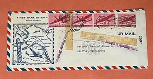 1943 SITKA ALASKA AD AIR +"DAMAGED BY CANCELLING MACHINE" AUXILIARY +WWII CENSOR - Picture 1 of 2