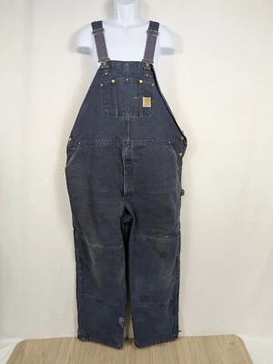 Vtg Carhartt R02 DNY Duck Canvas Insulated Overalls 50x32 48x29 Double Knee A127 - Image 1 of 4