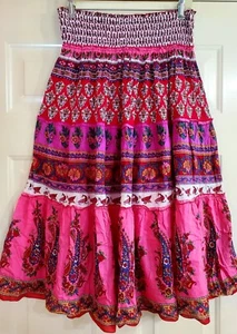 Gonna contadina boho taglia M multicolore rosa donna Chaudry KC foderata pull on smocked - Foto 1 di 8