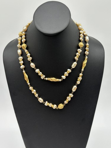 VETEMENTS Collana di perle finte barocche vintage Liz Claiborne anni 80 elegante elegante 38"
