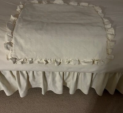 Handmade Twin Off-White Ruffled Bedskirt and Matching 24" Euro Square Sham - Image 1 of 4