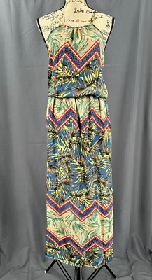 Aqua Dress Women Size Medium M Halter Blouson Strappy Multicolor Side Slit Maxi - Image 1 of 4