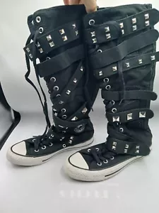 Rare Converse Studded Buckle Size 5 Black Knee High Boots All Star Chuck Taylor - Foto 1 di 21