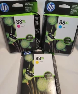 3 cartuchos de tinta originales HP 88XL amarillo cian magenta 2018 lb - Imagen 1 de 10