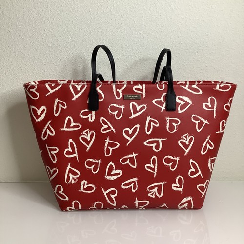 Borsa Kate Spade Margareta Shore Street rossetto cuori grande top zip tote bag rossa nuova con etichette