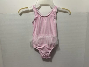 Costume da bagno bambina rosa a righe pezzo unico con tulle taglia 3T-4T - Foto 1 di 2