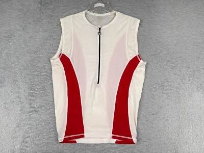 De Soto Cycling Jersey Adult Medium White Red Tank Sleeveless 1/2 Zip Polyester - Image 1 of 4